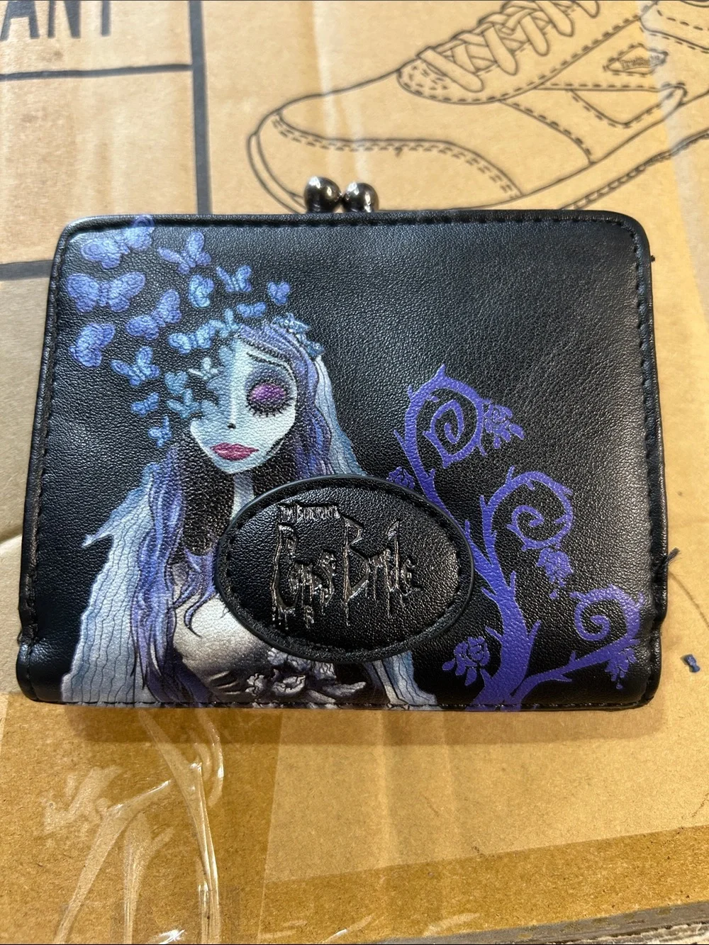 Preowned Loungefly Black Wallet with Purple Butterfly